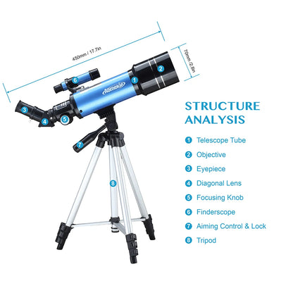 F40070M Telescope Astronomical Monocular with Tripod Refractor Spyglass Zoom High Power Powerful for Astronomic Space