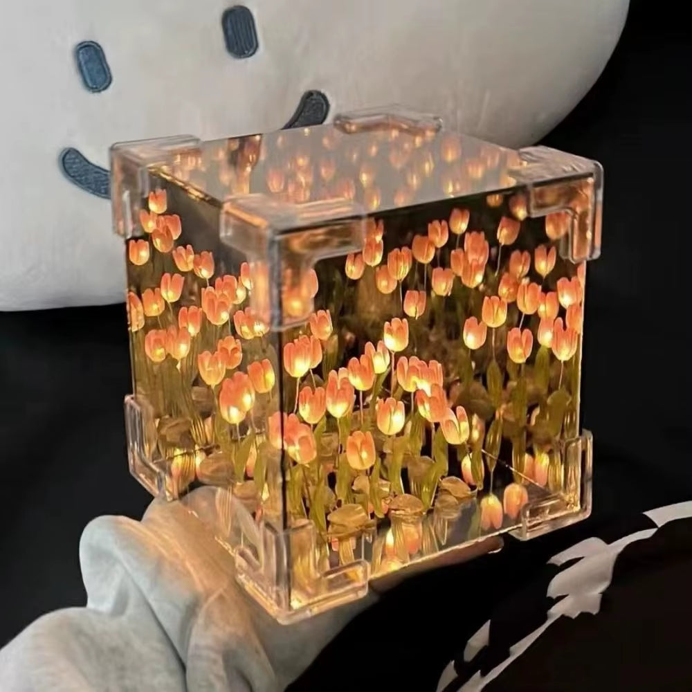 New Acrylic Tulip Night Light Handmade Creative 21 Flowers Mirror DIY Magic Cube Tulips Flower Table Lamp Birthday Gifts